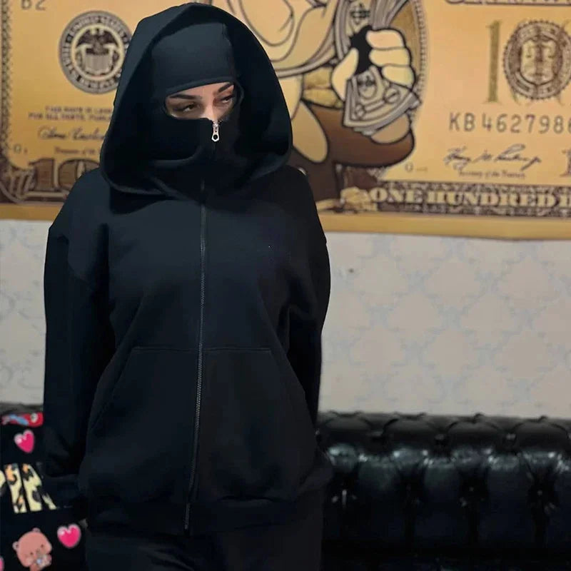 Balaclava double hooded sweatshirt