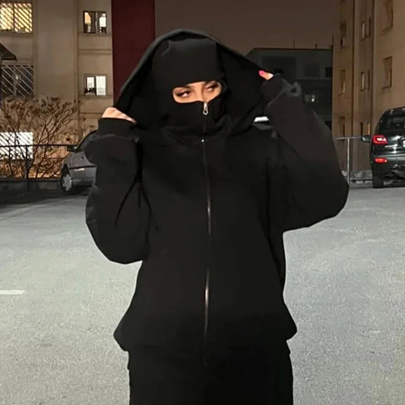 Balaclava double hooded sweatshirt